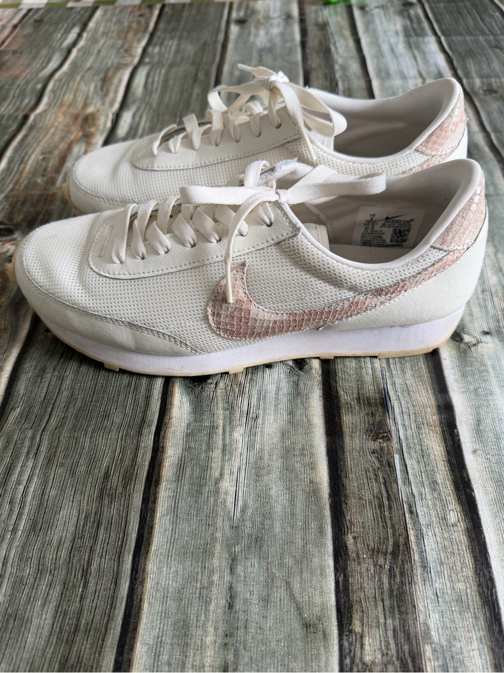 Nike Women's White Sneakers with Blush Pink, Faux Snakeskin Swoosh - Picture 4 of 7